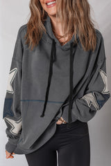 Carbon Grey Star Patched Kangaroo Pocket Vintage Hoodie