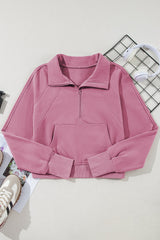 Phalaenopsis Zip Up Stand Collar Ribbed Thumbhole Sleeve Sweatshirt