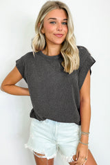 Carbon Grey Twisted Ribbed Textured Plain T Shirt