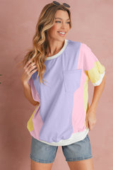 Purple Colorblock Patchwork Oversized T Shirt
