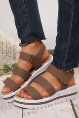 Camel Hollow Out Buckle PU Leather Platform Sandals