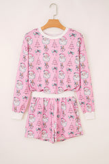 Pink Santa Claus Graphic Christmas Tree Pajama Set