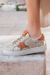 Gold Glitter Star Lace Up Sneakers