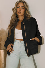 Black Zip-Up Pocket Quilted Cropped Jacket