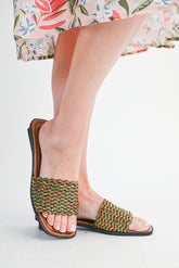 Red Dahlia Glitter Braided Square Toe PU Leather Slippers