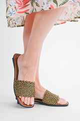 Red Dahlia Glitter Braided Square Toe PU Leather Slippers