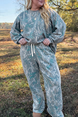 Multicolour Abstract Botanical Print Plus Size Pullover Drawstring Pants Set