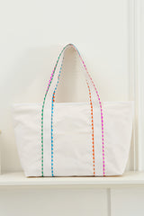 White Colorful Ricrac Detail Canvas Tote Bag