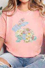 Pink Vibrant Easter Bunny Patchwork Printed T Shirt