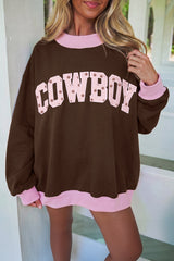 Pink Polka Dot Letter Graphic Colorblock Tunic Sweatshirt