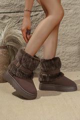 Dark Brown Faux Fur Plush Winter Snow Boots