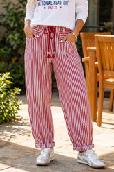 Red Stripe Drawstring Casual Loose Pants