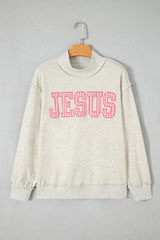 Gray High Neck Polka Dot Slogan Printed Baggy Sweatshirt