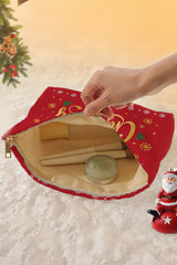 Fiery Red Christmas Fashion Print Corduroy Zip Up Cosmetic Bag