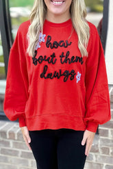 Fiery Red How Bout Them Dawgs Glitter Graphic Sweatshirt