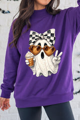 Tillandsia Purple Cute Ghost Print Pullover Mock Neck Sweatshirt