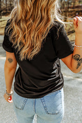 Black Sequin Pumpkin Cherry Graphic Round Neck Casual T Shirt