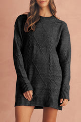 Black Twist Cable Knit Drop Shoulder Loose Fit Sweater Dress