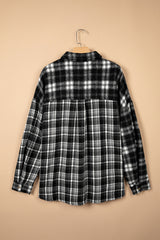 Black Plaid Long Sleeve V Neck Shift Plus Size Shirt Jacket
