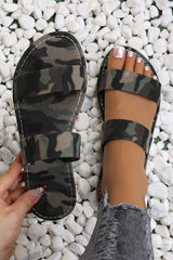 Four Leaf Clover Retro Camo Printed Double Band Flat Slippers