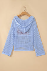 Beau Blue Hollow Out Crochet Knit American Flag Patched Sweater Hoodie