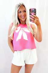 Sachet Pink Bow Print Boxy Fit Tank Top