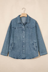 Dusk Blue Western Long Sleeve Shirt Collar Tunic Denim Jacket