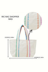 Pink Colorful Ricrac Detail Canvas Tote Bag