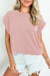 Sepia Rose Twisted Ribbed Textured Plain T Shirt