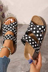 White Polka Dot Crossed Band Soft Suede Platform Slippers