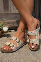 Khaki Boho Vacation Woven Buckle Cutout Low-Top Slippers