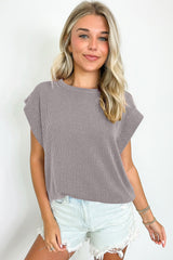 Gray Twisted Ribbed Textured Plain T Shirt