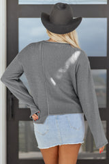 Medium Grey Raw Edge Uneven Hem Patchwork Drop Shoulder Sweater