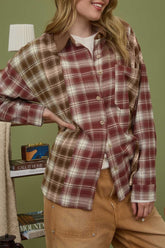 Red Contrast Plaid Long Sleeve Button Down Shacket
