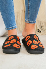 Black Halloween Pumpkin Plush Home Slippers