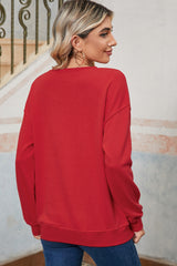 Red HOLLY JOLLY Heat Transfer Printing Graphic Christmas Pullover Sweatshirt