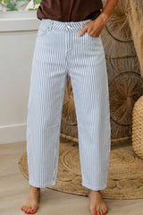 Khaki Stripe Casual Barrel Jeans