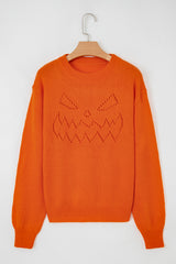 Flamingo Halloween Spooky Face Hollowed Pattern Casual Sweater