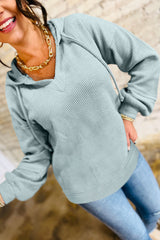 Clearly Aqua Ribbed Drop Shoulder Knit Hoodie
