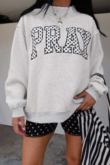 Gray PRAY Polka Dot Embroidered Mock Neck Sweatshirt