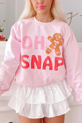 Pink Christmas OH SNAP Gingerbread Man Heat Transfer Printing Graphic Sweatshirt