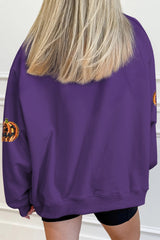 Tillandsia Purple Sequin Pumpkin Spooky Graphic Halloween Pullover Sweatshirt