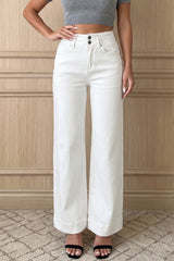 Mist Green 2-Button High Waist Wide Leg Jeans