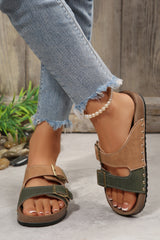 Blackish Green Retro Buckle Cutout Straps PU Leather Studded Slippers