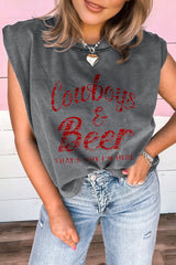 Sleet Cowboy & Beer Western Graphic Mineral Wash Tank Top