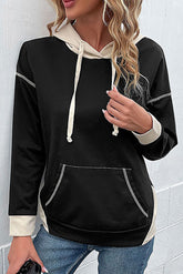 Black Contrast Trim Kangaroo Pocket Hoodie