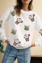 White Santa Delivering Gifts Christmas Sequin Graphic Sweatshirt