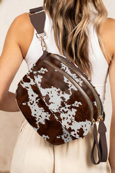 Coffee Cow Spots Printed Double Zip Crossbody Bag