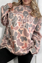 Multicolour Embroidered Slogan Camo Pullover Sweatshirt