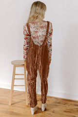 Chicory Coffee Velvet Adjustable Straps Patched Pocket Sleeveless Jumpsuit